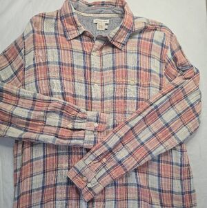 Carbon 2 Cobalt Plaid Button Up Shirt Lightweight Cotton Gauze Casual Coastal L